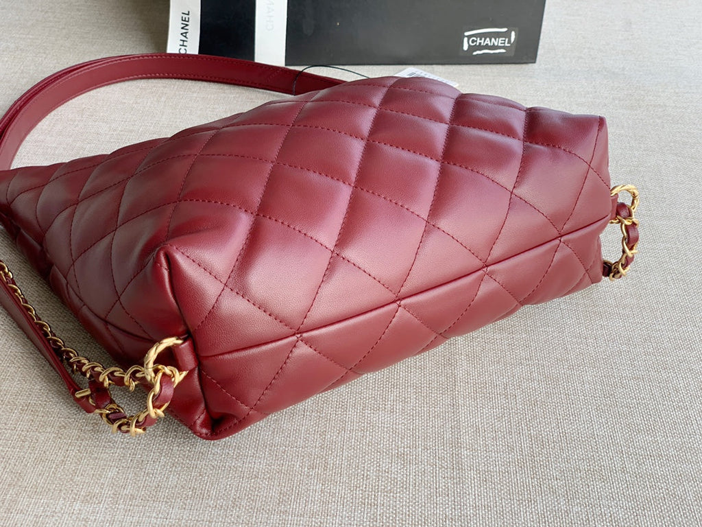Chanel AS3487 Shoulder Tote Bag Lambskin Red