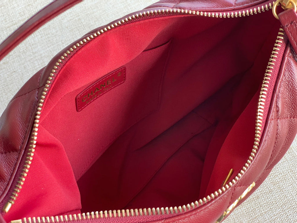 Chanel AS3487 Shoulder Tote Bag Lambskin Red