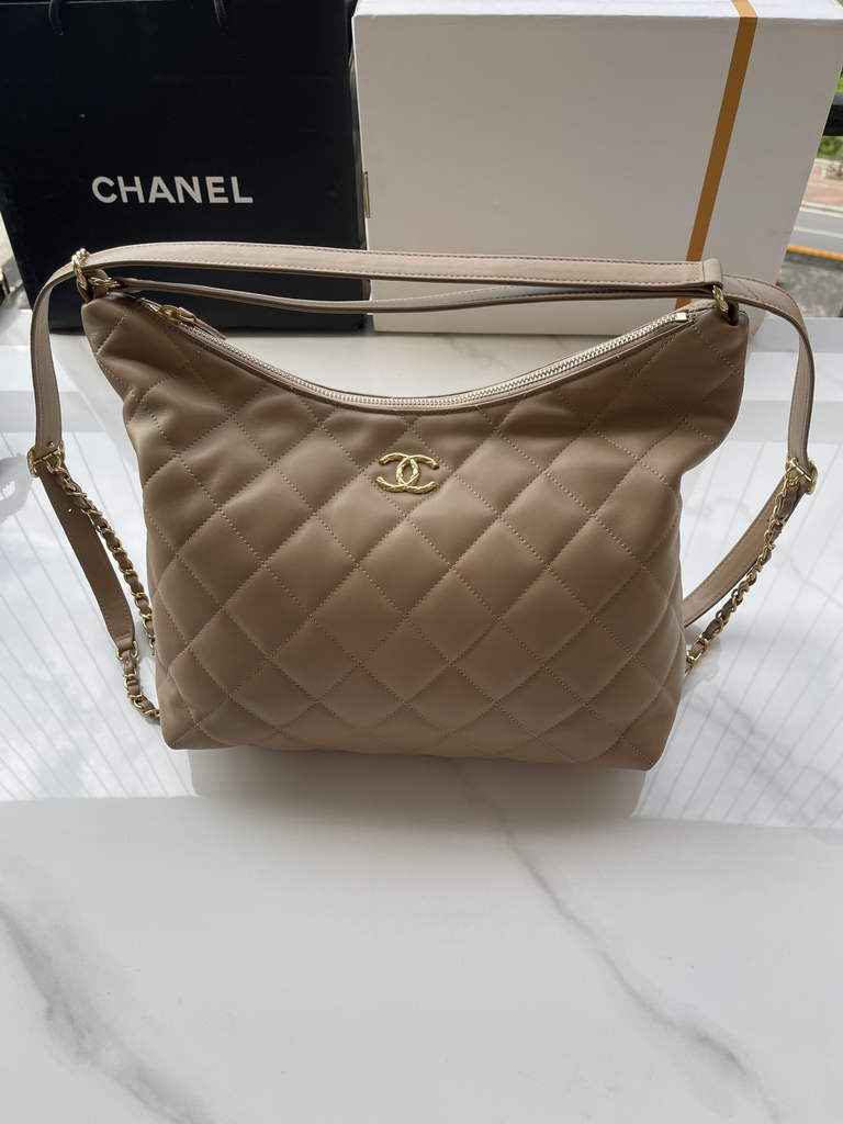 Chanel AS3488 Maxi Hobo Bag Lambskin Dark Beige