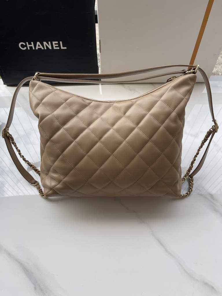 Chanel AS3488 Maxi Hobo Bag Lambskin Dark Beige