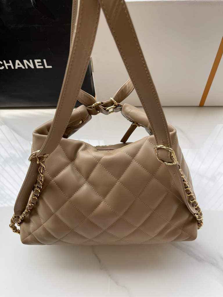 Chanel AS3488 Maxi Hobo Bag Lambskin Dark Beige