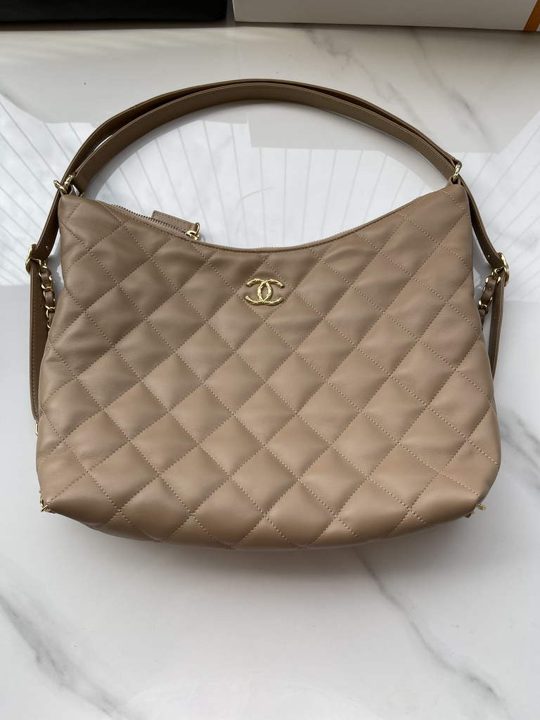 Chanel AS3488 Maxi Hobo Bag Lambskin Dark Beige