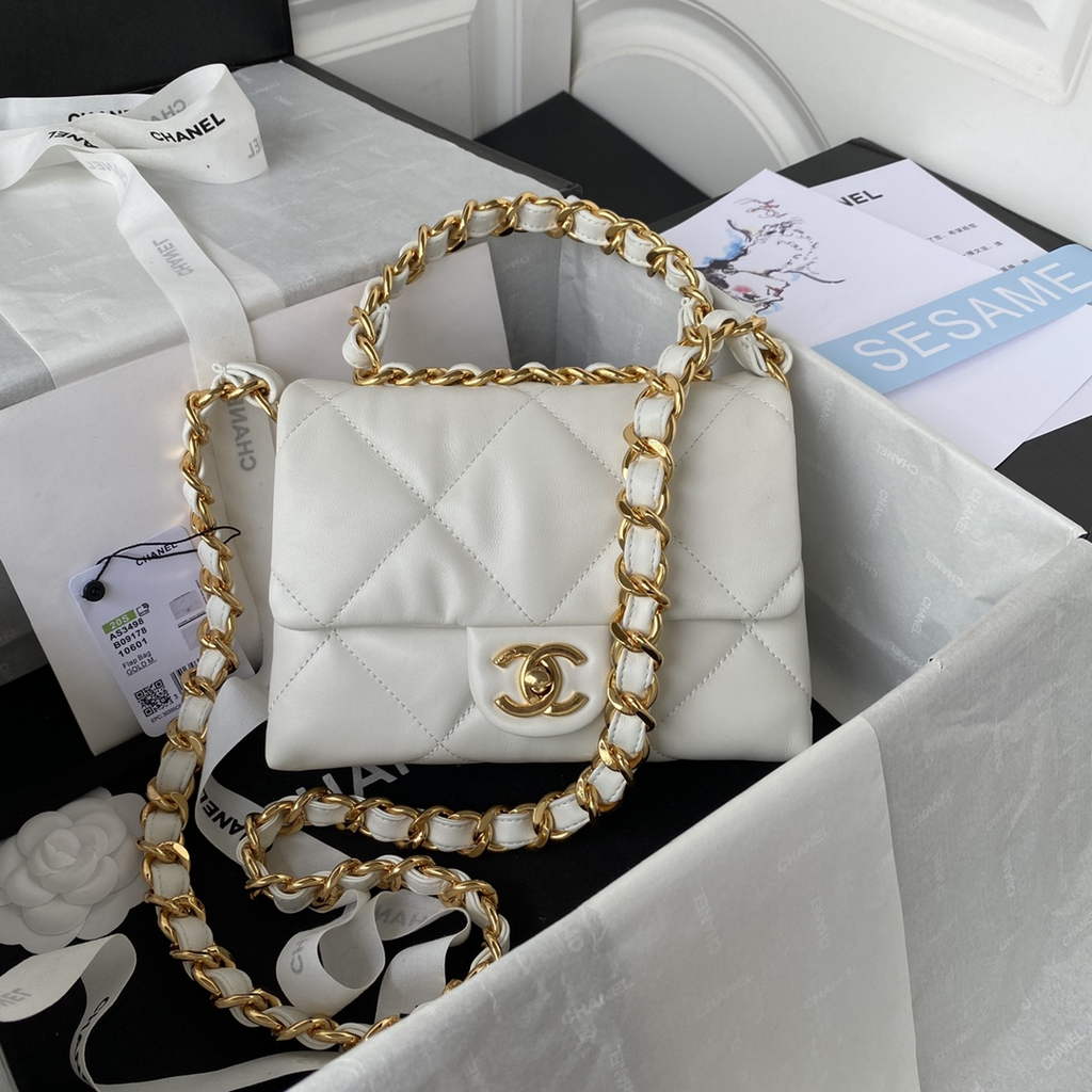 Chanel AS3498 Small Flap Bag Lambskin in white