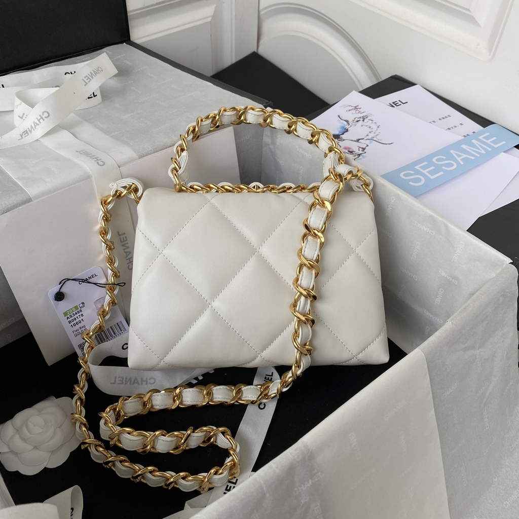 Chanel AS3498 Small Flap Bag Lambskin in white