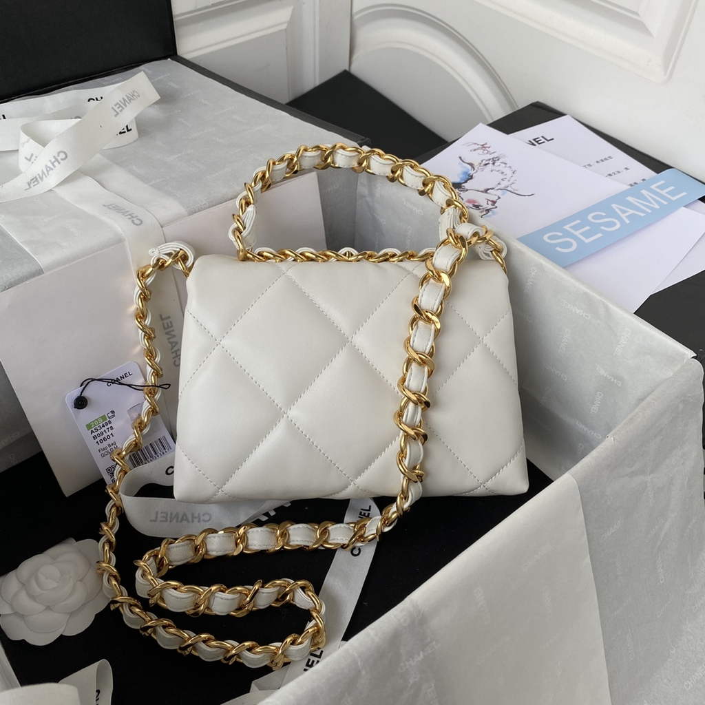 Chanel AS3498 Small Flap Bag Lambskin in white