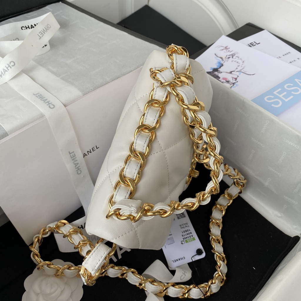 Chanel AS3498 Small Flap Bag Lambskin in white
