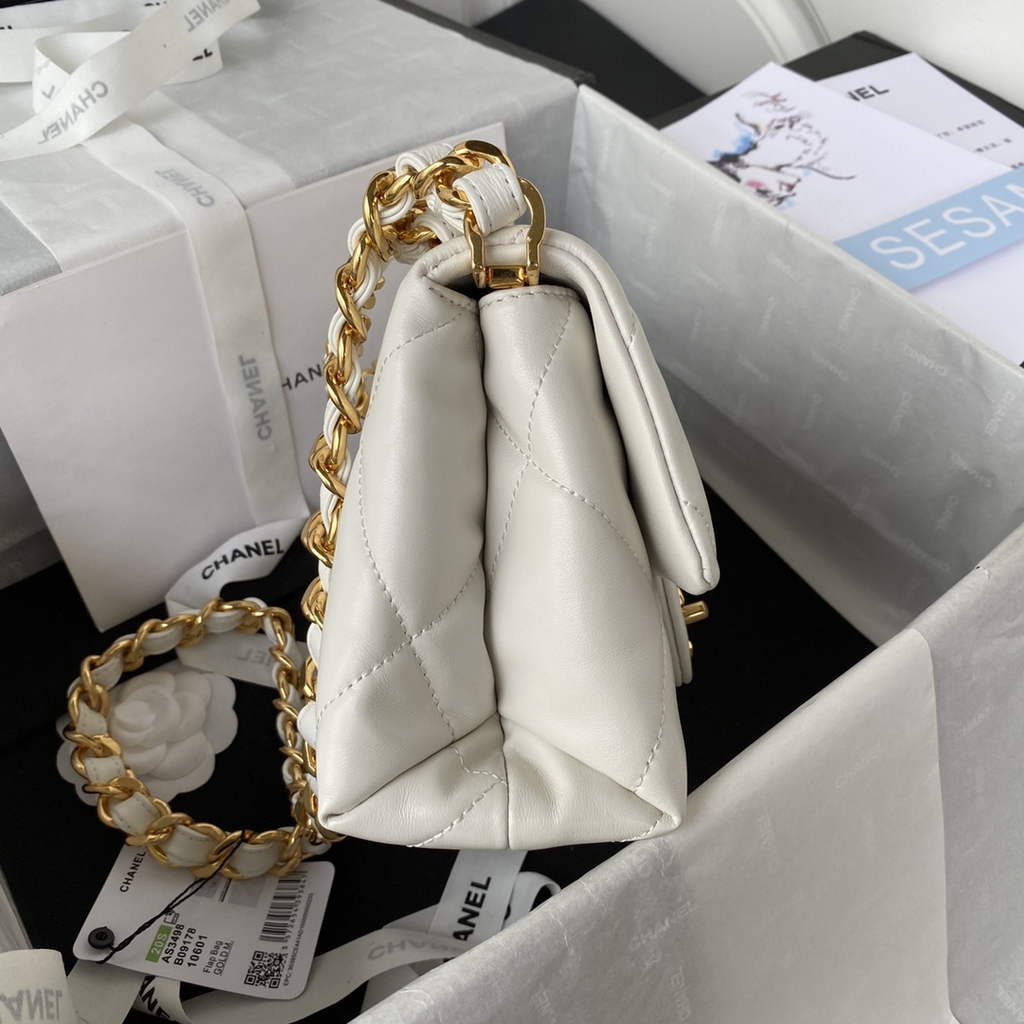 Chanel AS3498 Small Flap Bag Lambskin in white