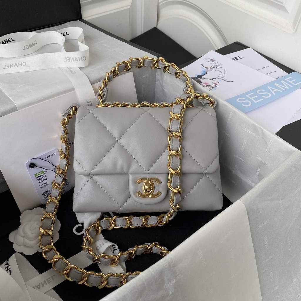Chanel AS3498 Small Flap Bag Lambskin in gray