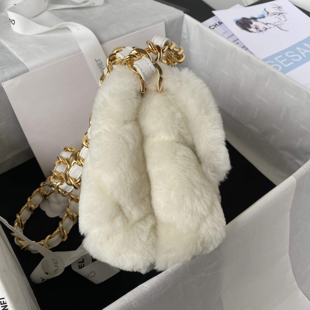 Chanel AS3498 Small Flap Bag wool Lambskin in White