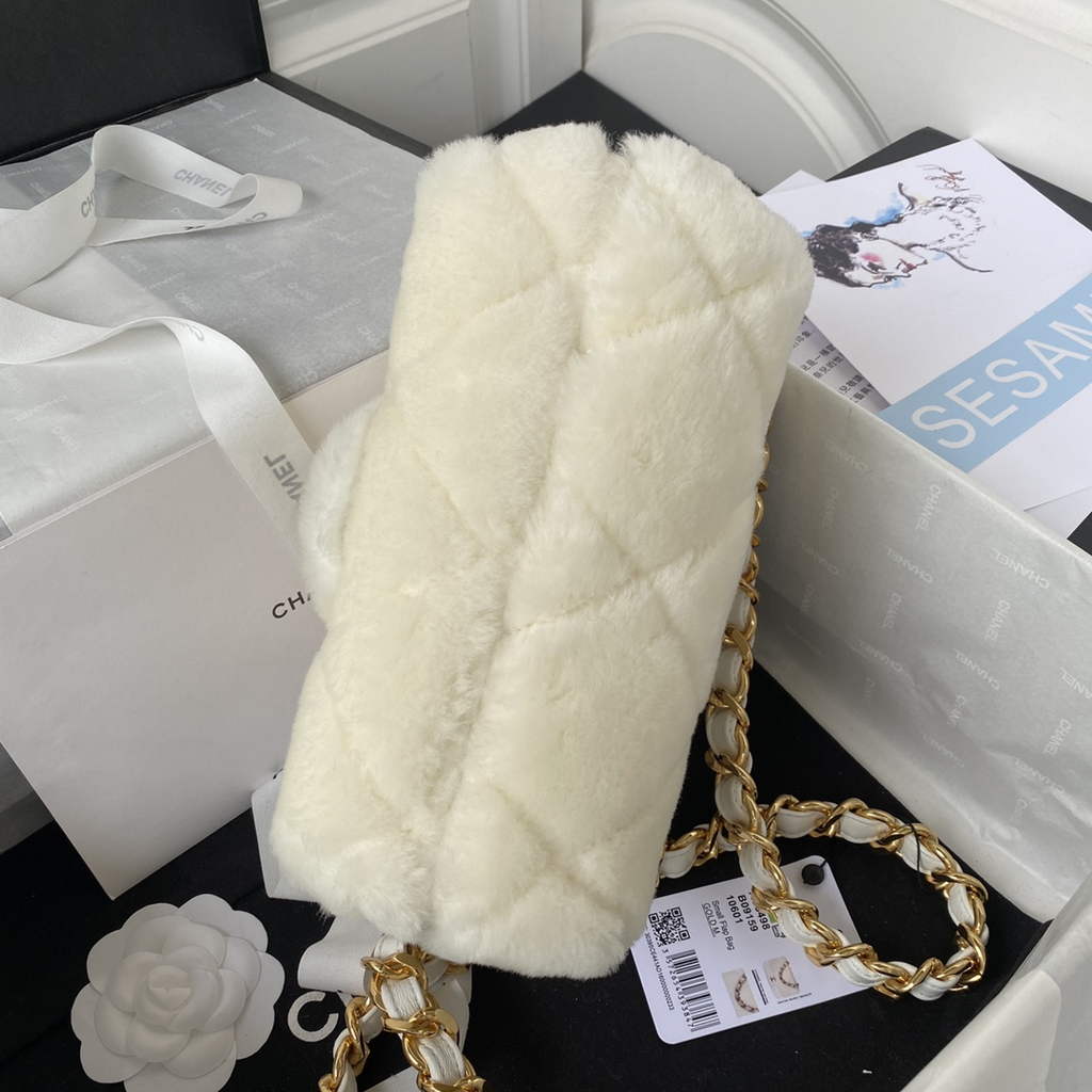Chanel AS3498 Small Flap Bag wool Lambskin in White