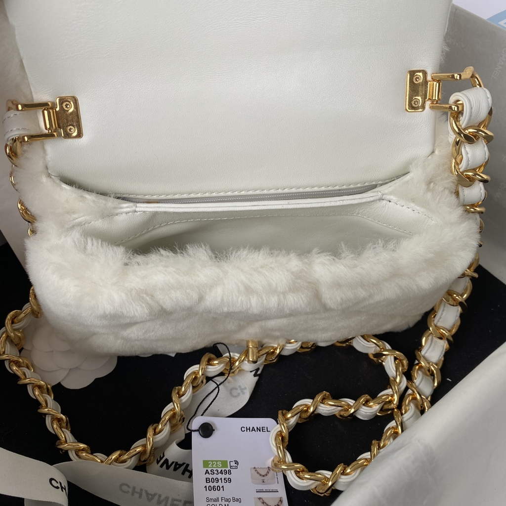 Chanel AS3498 Small Flap Bag wool Lambskin in White