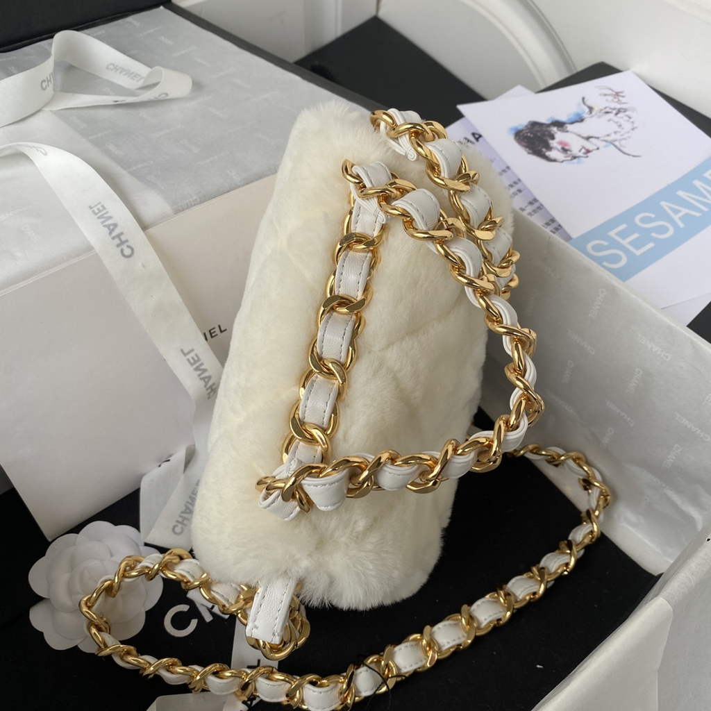 Chanel AS3498 Small Flap Bag wool Lambskin in White