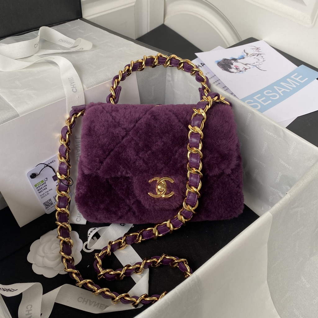 Chanel AS3498 Small Flap Bag wool Lambskin in Purple