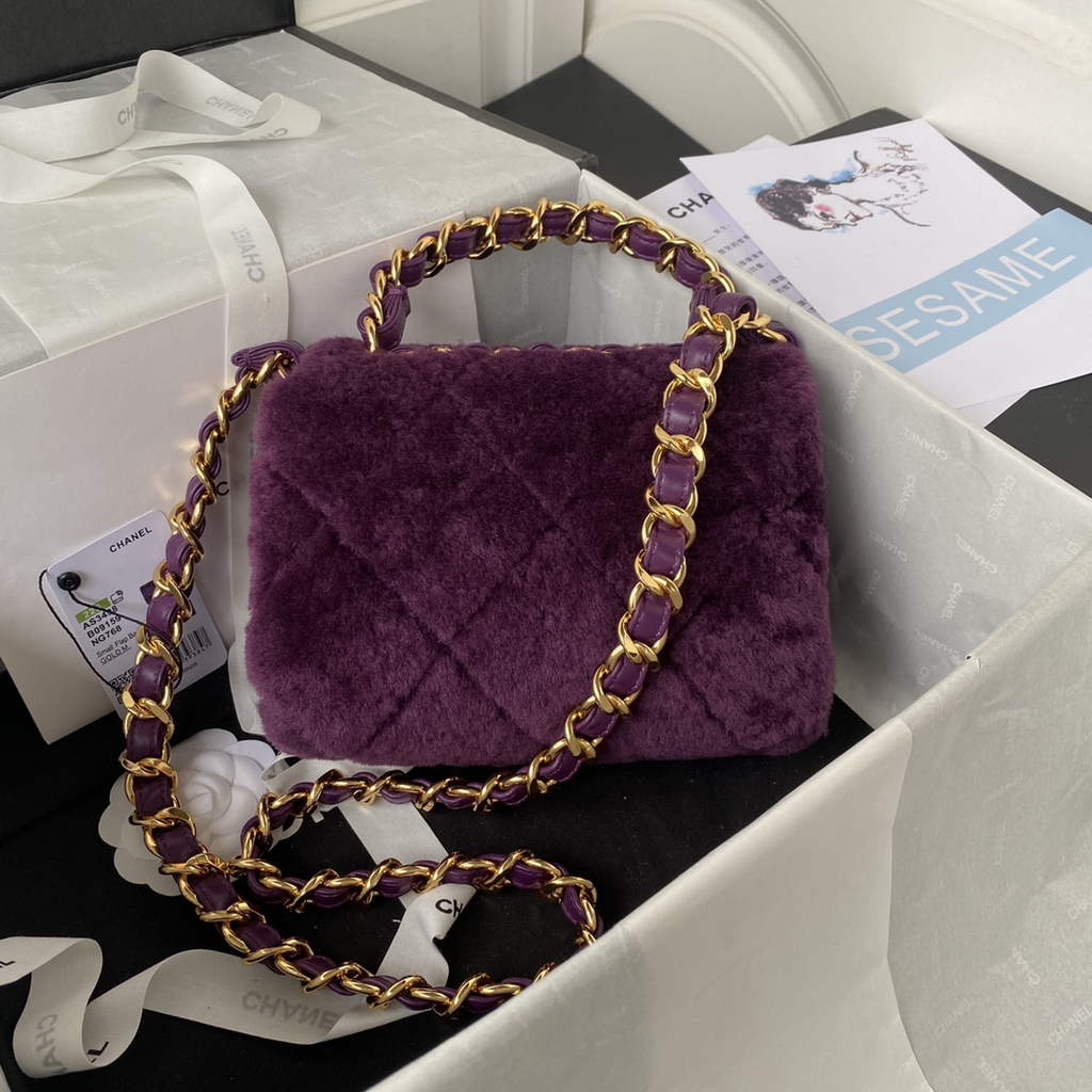 Chanel AS3498 Small Flap Bag wool Lambskin in Purple