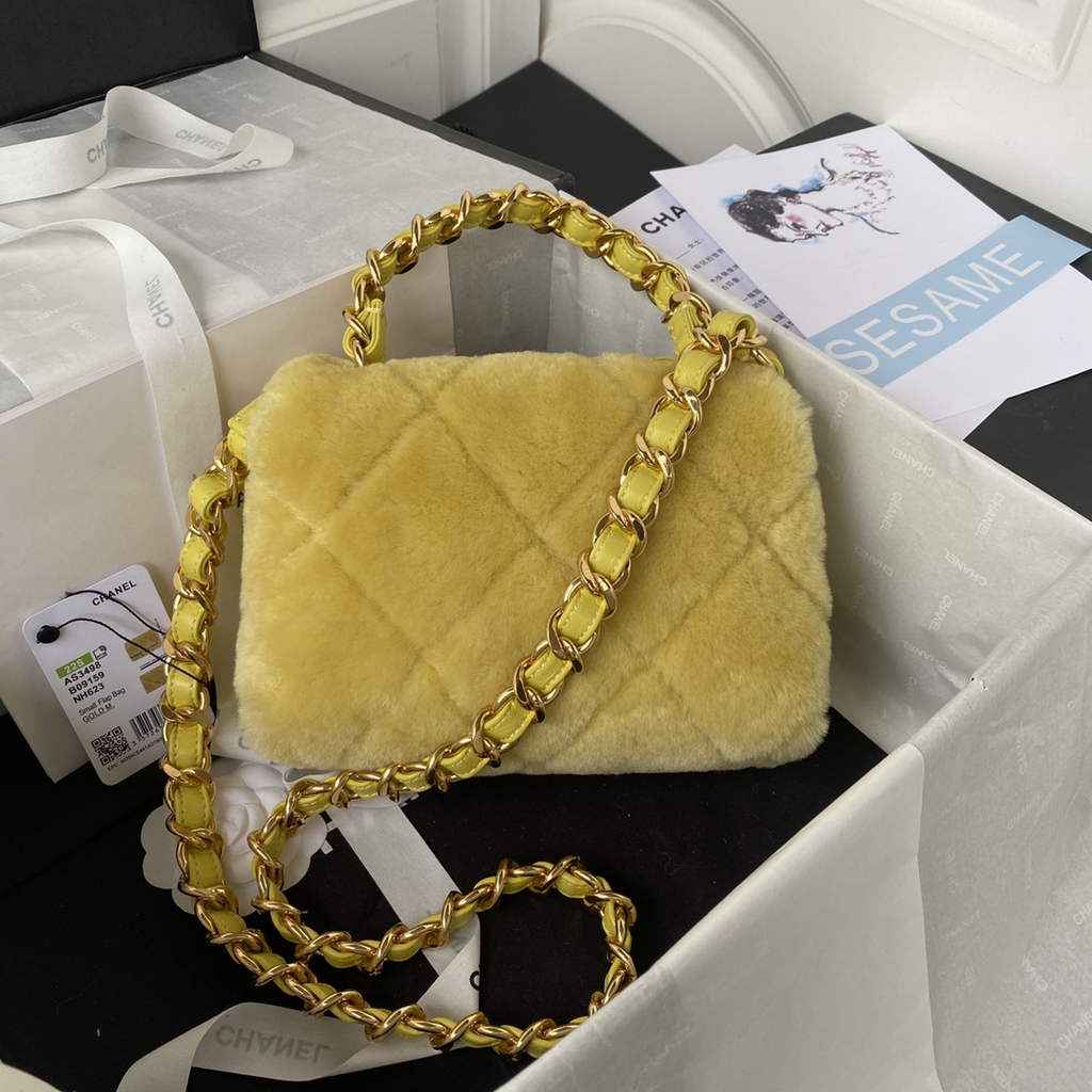Chanel AS3498 Small Flap Bag wool Lambskin in Yellow
