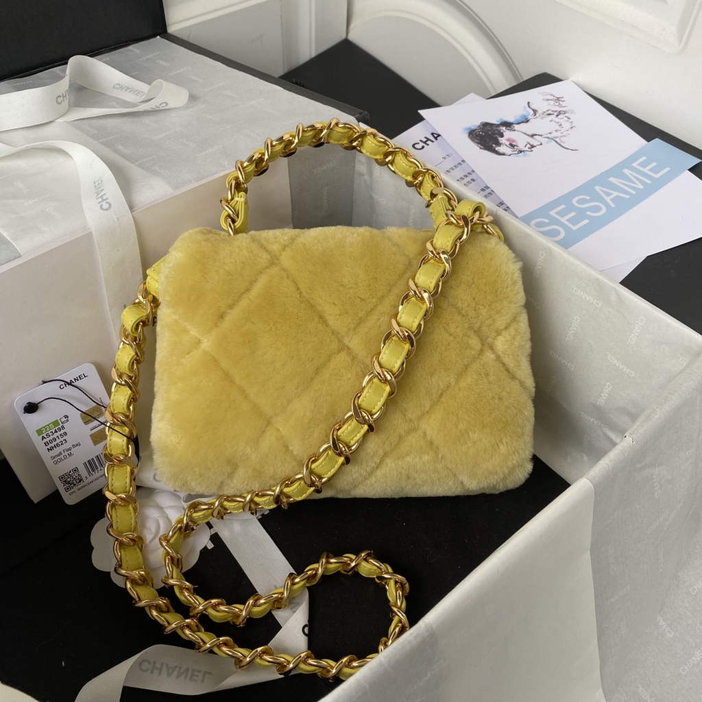 Chanel AS3498 Small Flap Bag wool Lambskin in Yellow