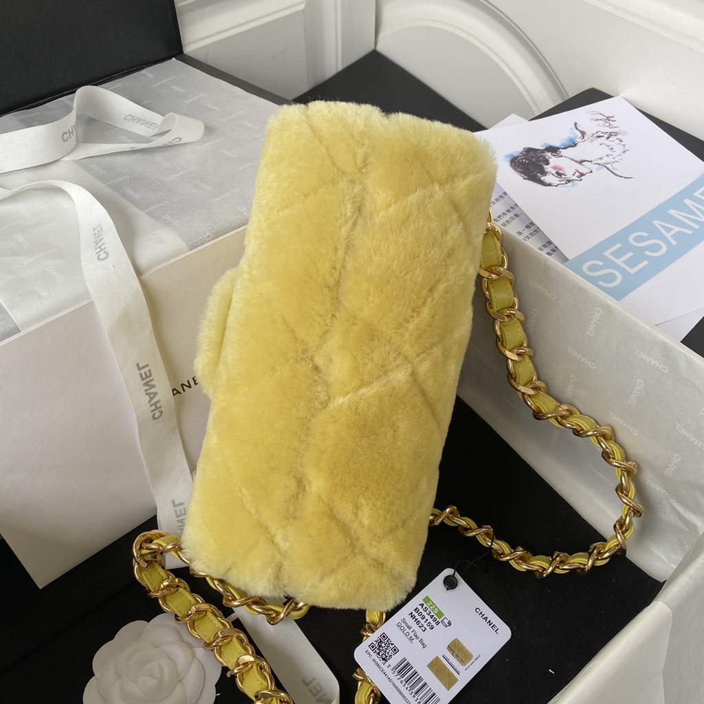 Chanel AS3498 Small Flap Bag wool Lambskin in Yellow