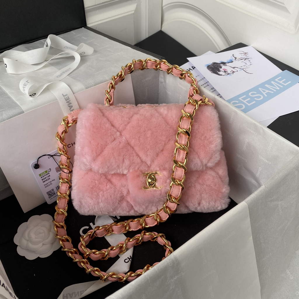 Chanel AS3498 Small Flap Bag wool Lambskin in Pink