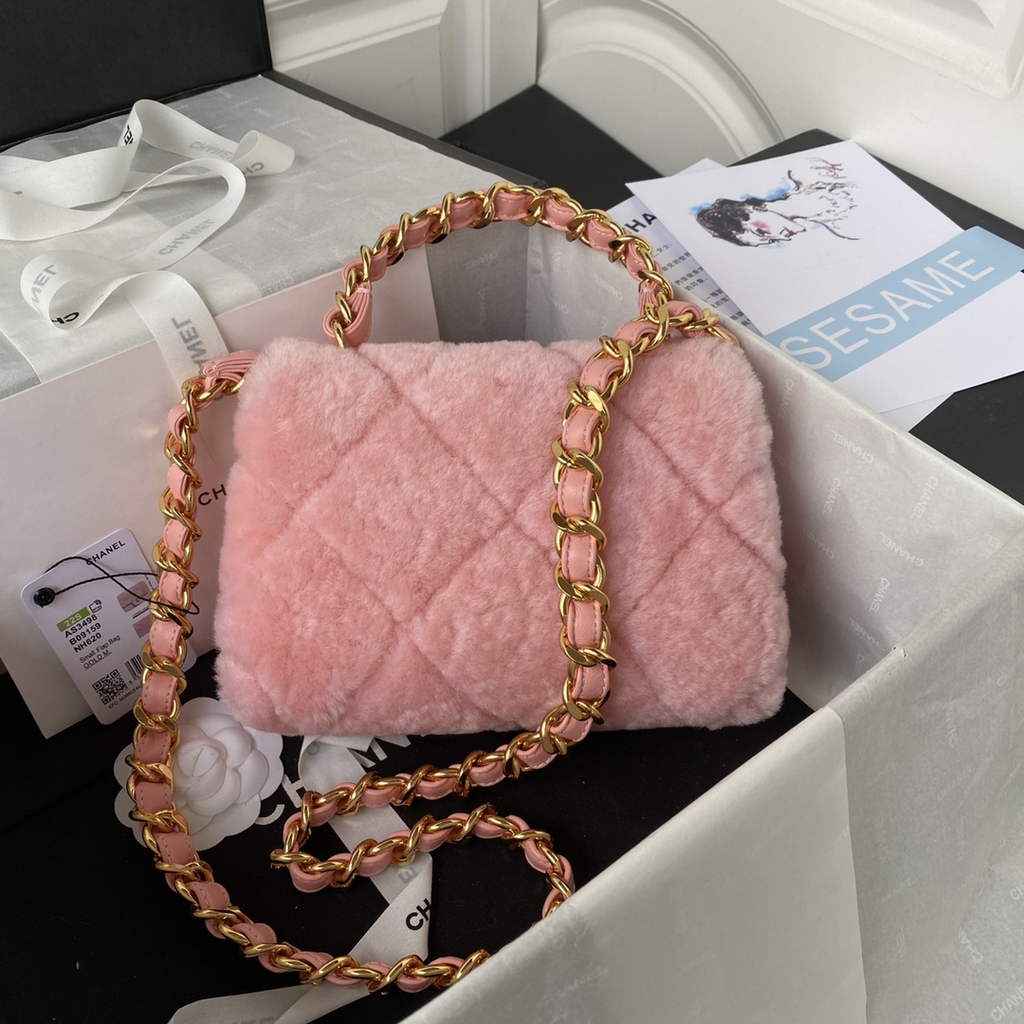 Chanel AS3498 Small Flap Bag wool Lambskin in Pink