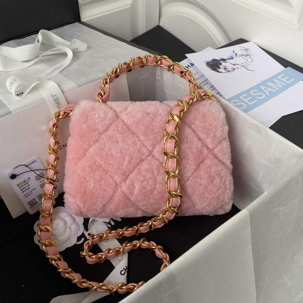 Chanel AS3498 Small Flap Bag wool Lambskin in Pink