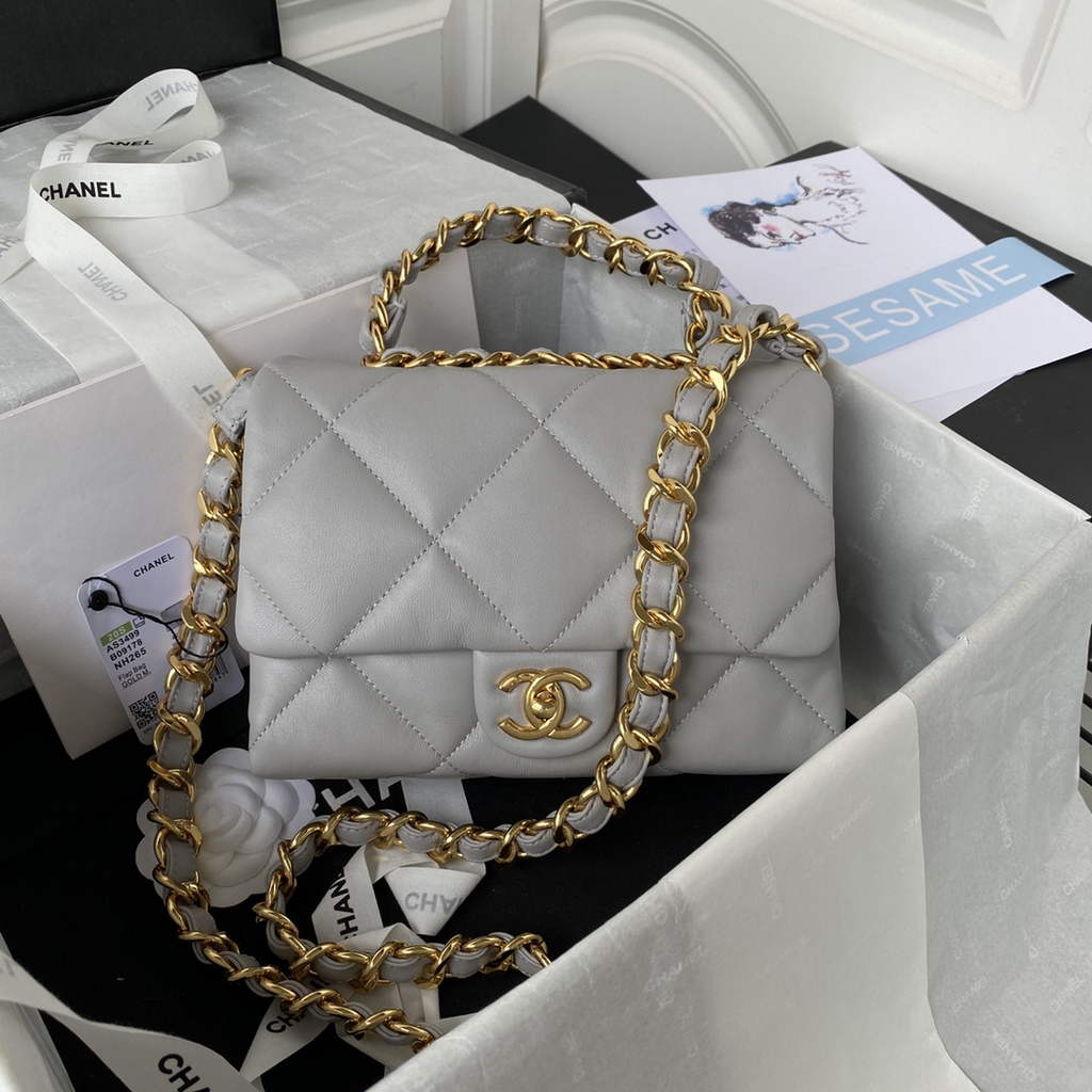 Chanel AS3499 Flap Bag Lambskin in Gray