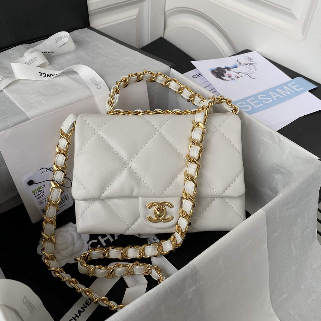 Chanel AS3499 Flap Bag Lambskin in White