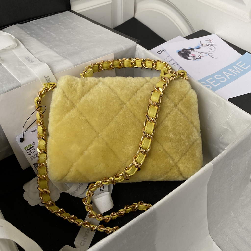 Chanel AS3499 Flap Bag Wool Lambskin in Yellow