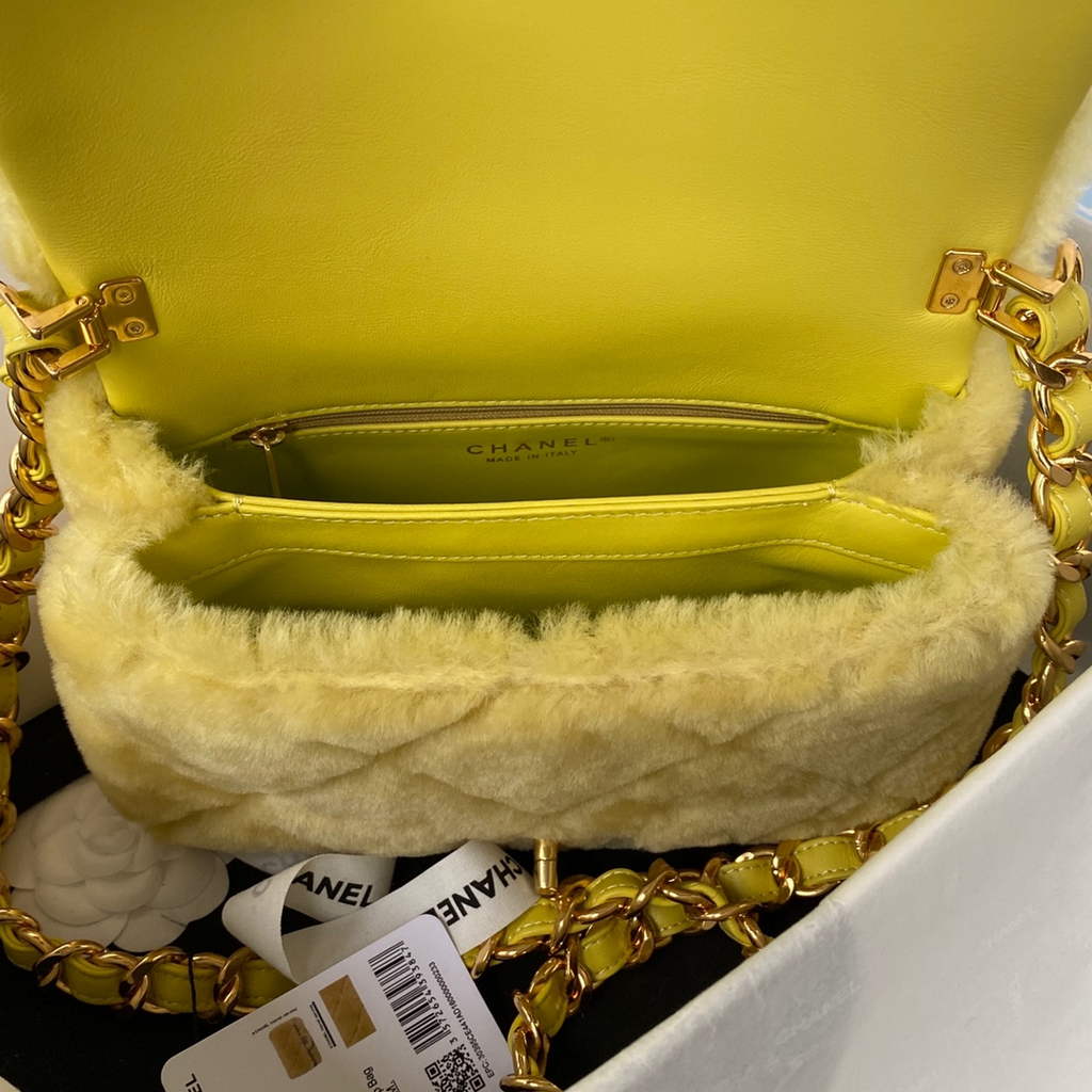 Chanel AS3499 Flap Bag Wool Lambskin in Yellow
