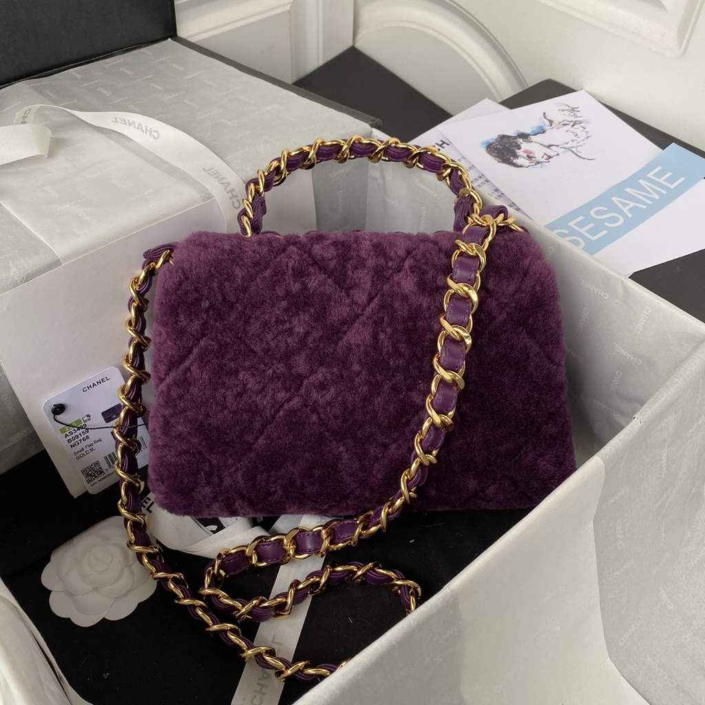Chanel AS3499 Flap Bag Wool Lambskin in Purple