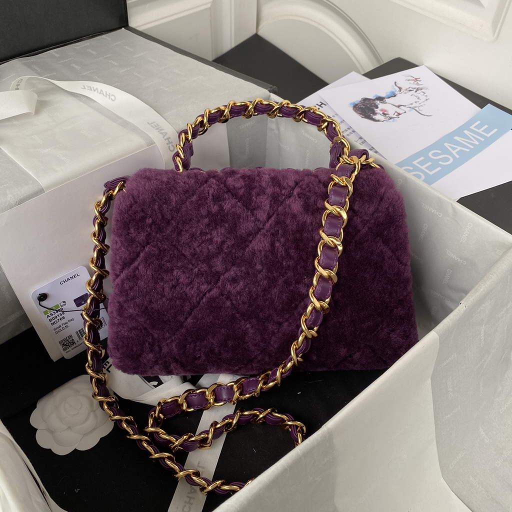 Chanel AS3499 Flap Bag Wool Lambskin in Purple