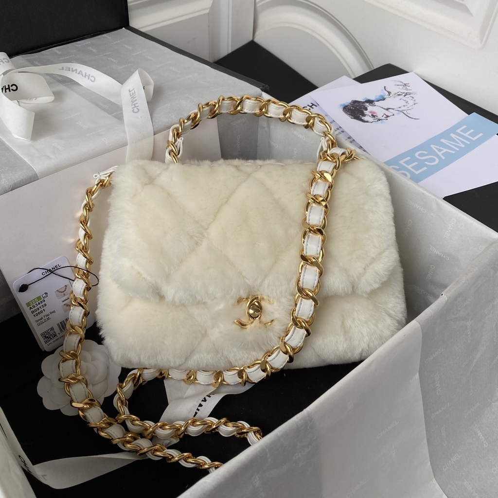 Chanel AS3499 Flap Bag Wool Lambskin in White