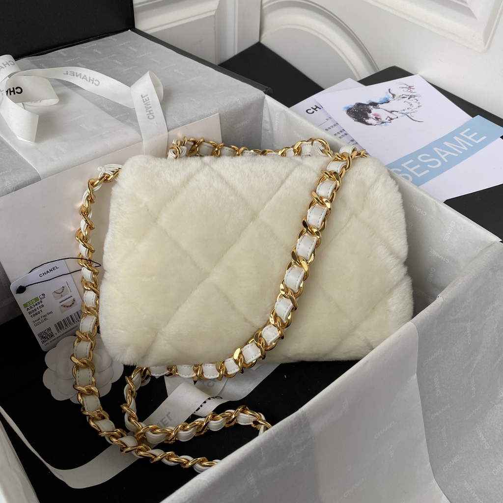 Chanel AS3499 Flap Bag Wool Lambskin in White