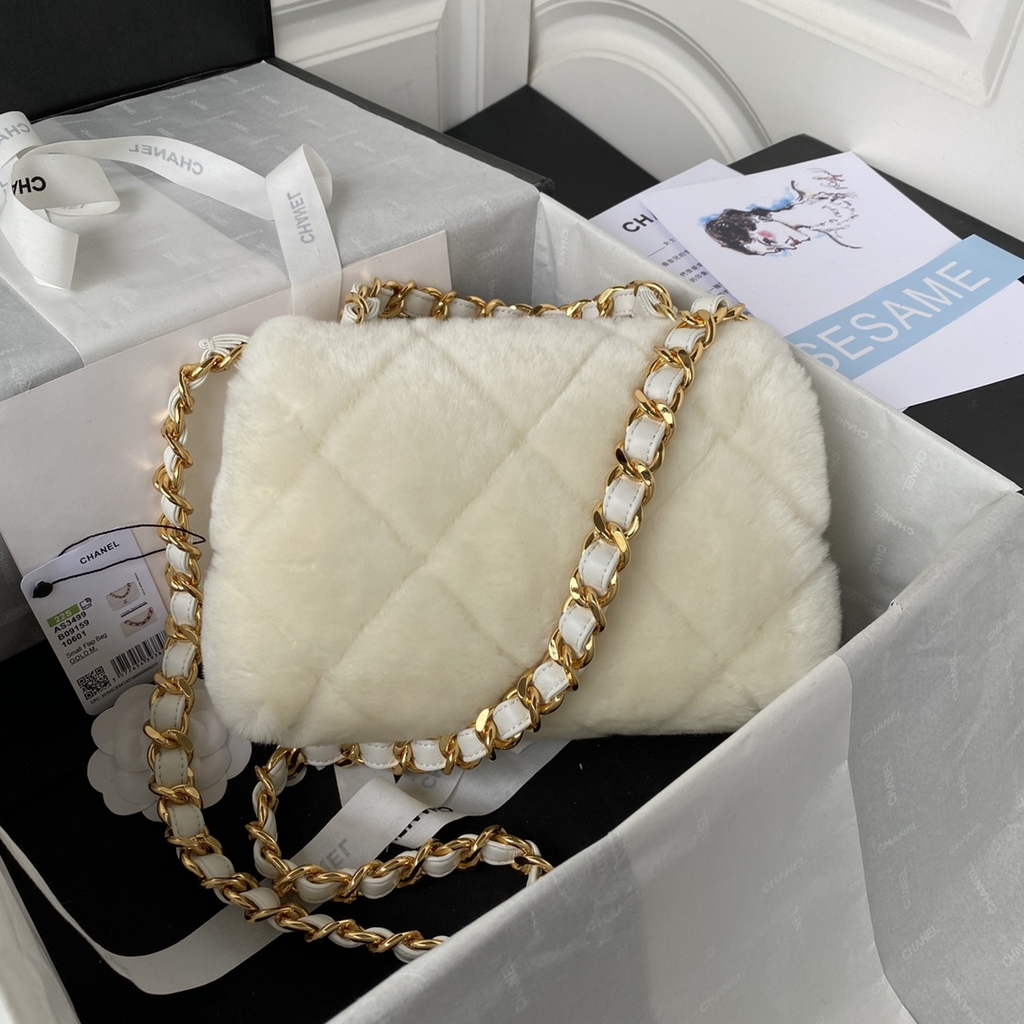 Chanel AS3499 Flap Bag Wool Lambskin in White
