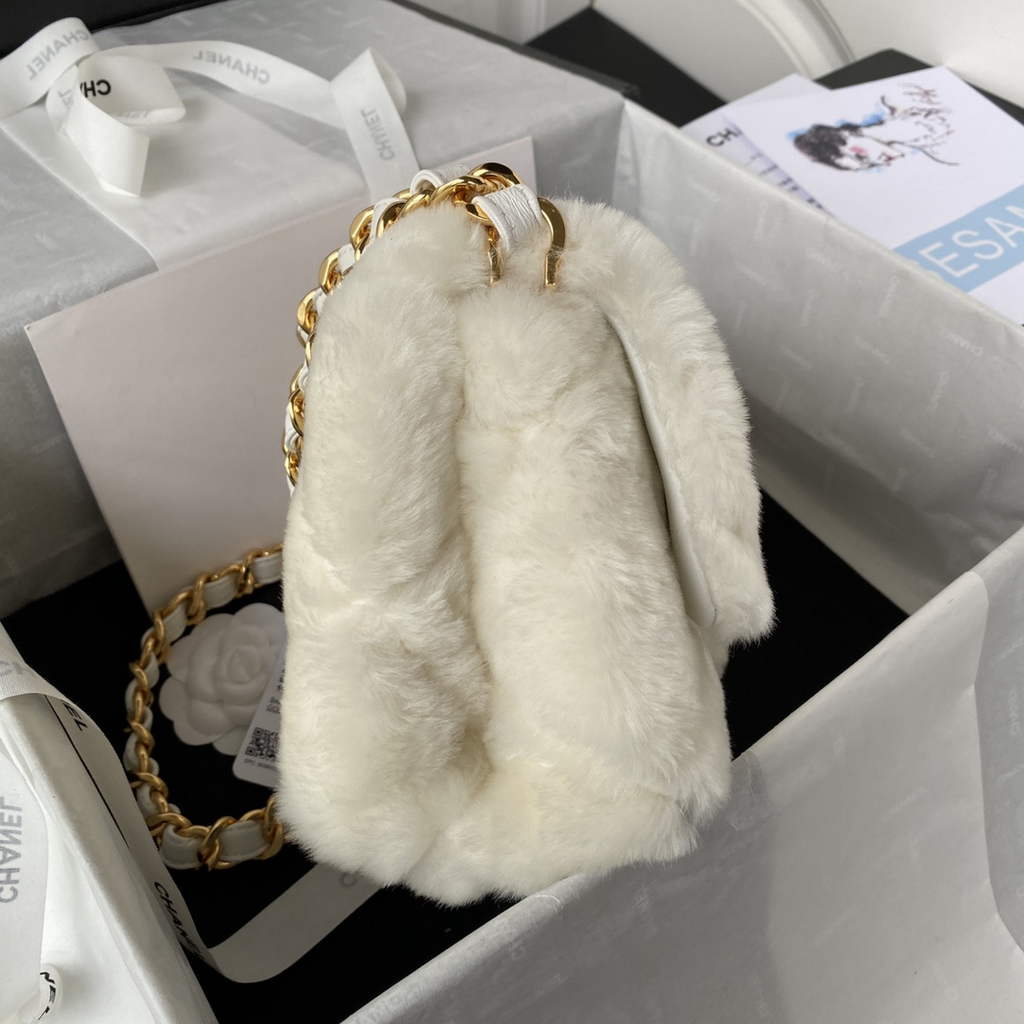 Chanel AS3499 Flap Bag Wool Lambskin in White