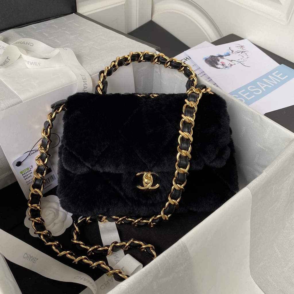 Chanel AS3499 Flap Bag Wool Lambskin in Black