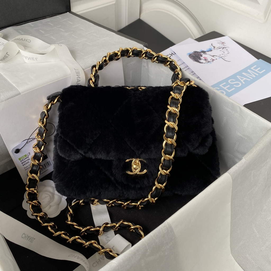 Chanel AS3499 Flap Bag Wool Lambskin in Black