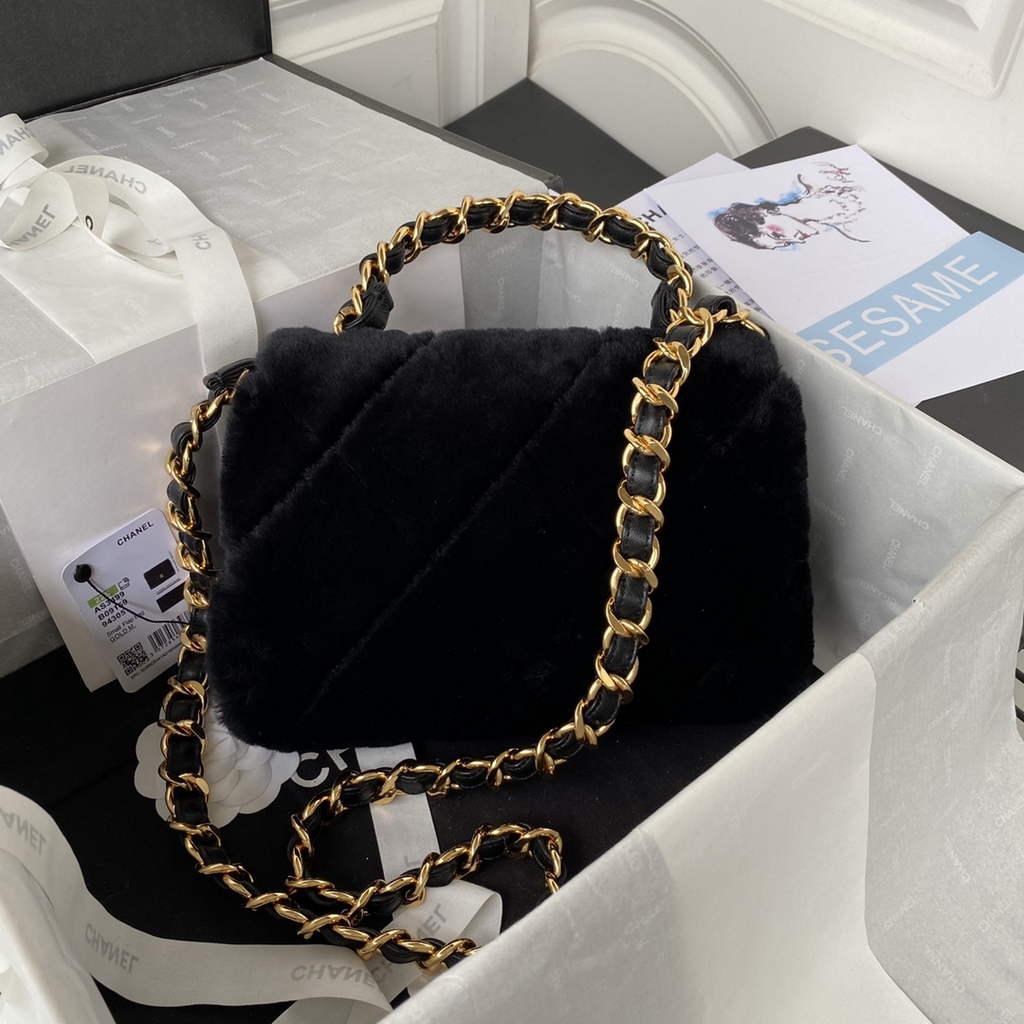 Chanel AS3499 Flap Bag Wool Lambskin in Black