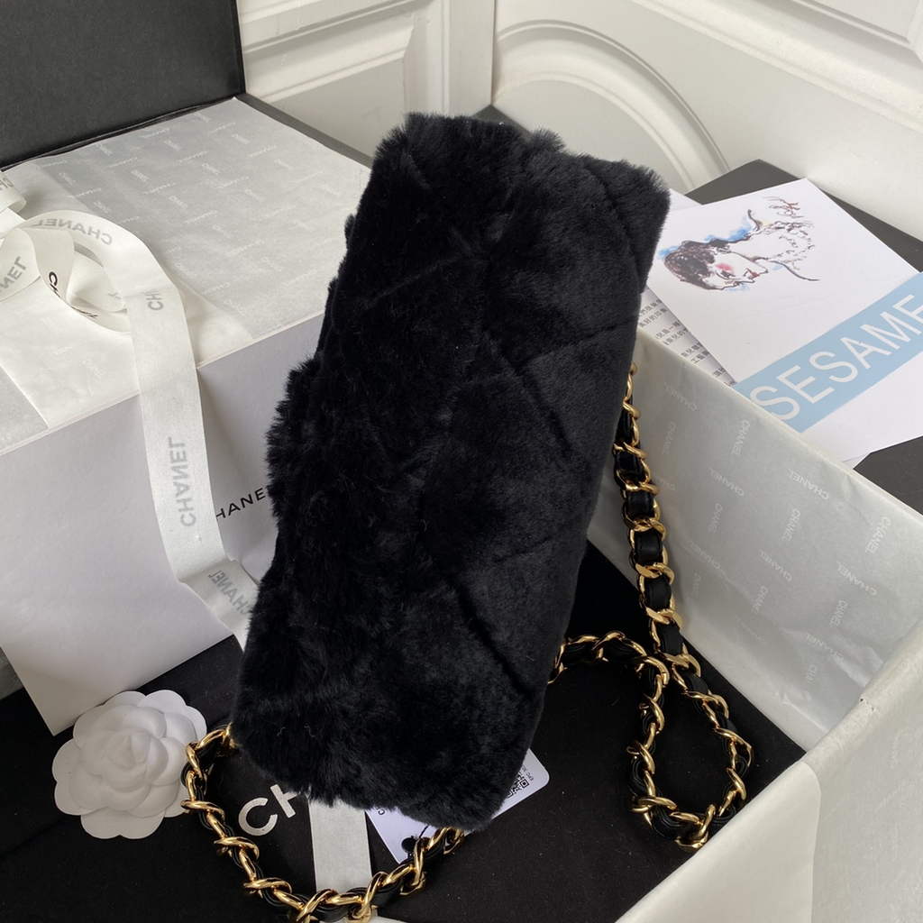 Chanel AS3499 Flap Bag Wool Lambskin in Black
