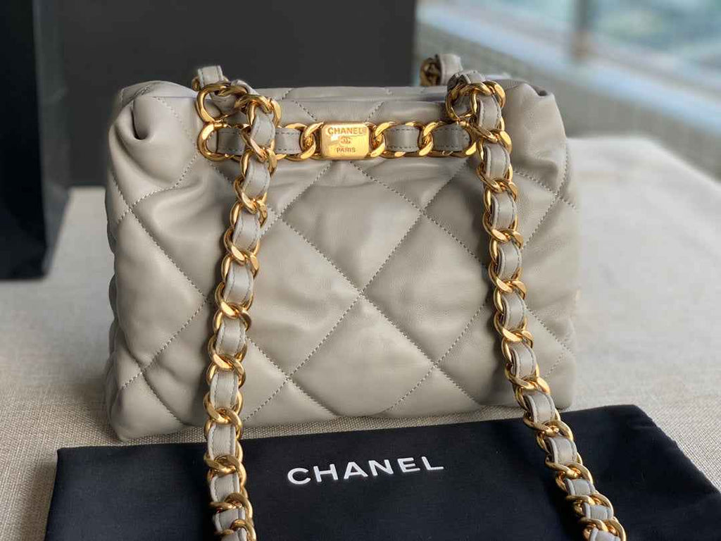 Chanel AS3502 Small Shopping Bag Lambskin Gray