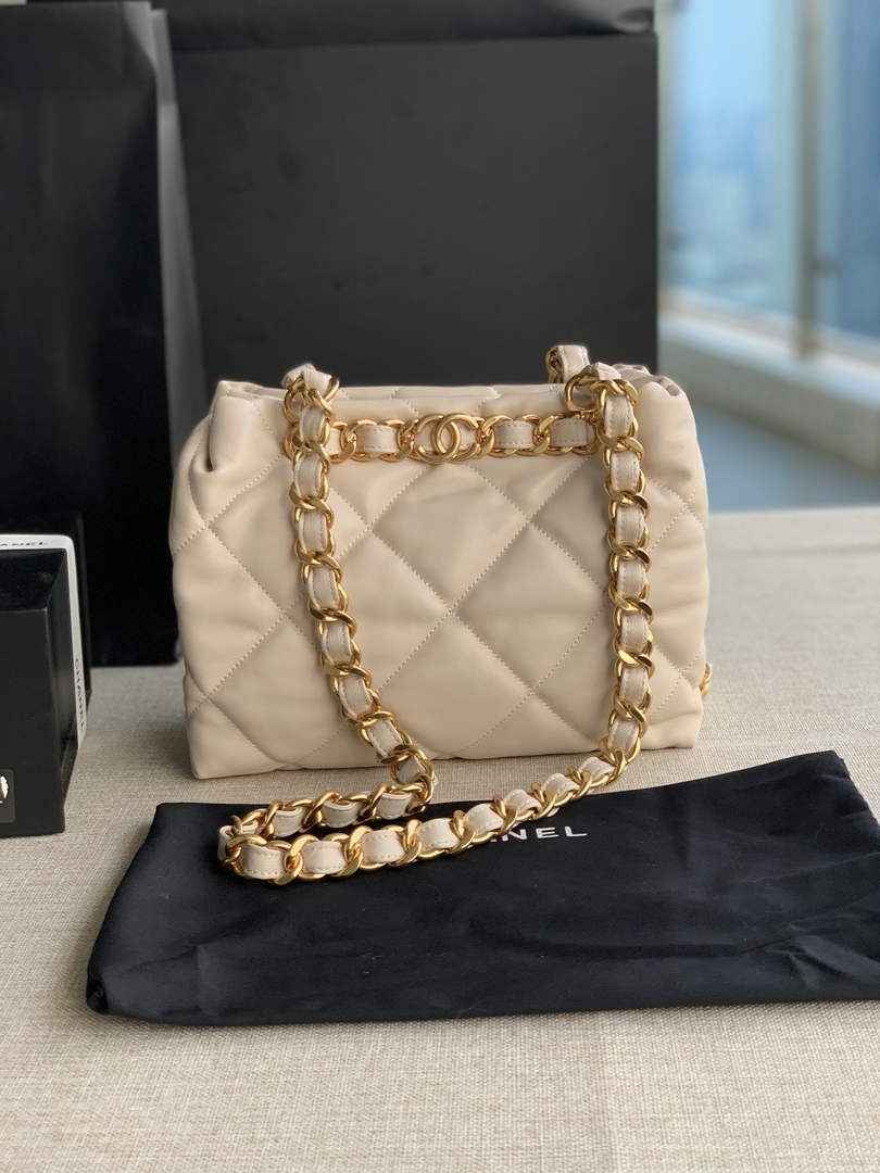 Chanel AS3502 Small Shopping Bag Lambskin Beige