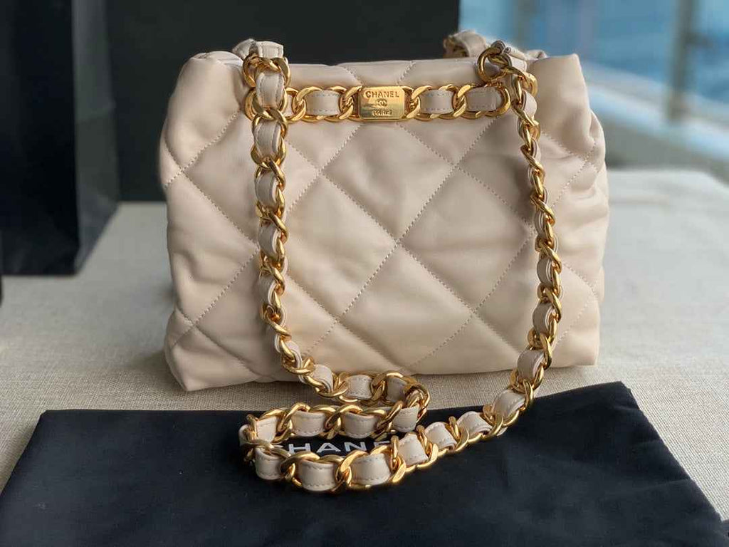 Chanel AS3502 Small Shopping Bag Lambskin Beige