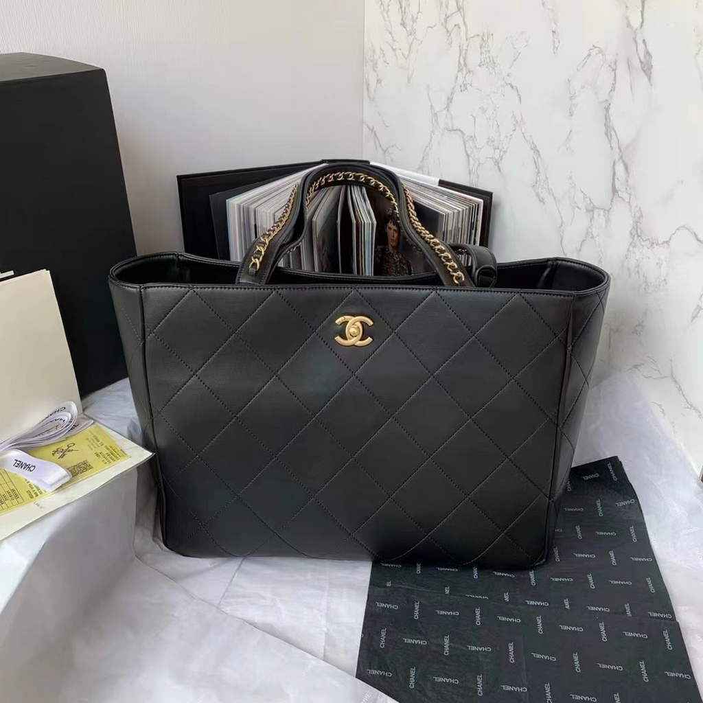 Chanel AS3508 Large Shopping Bag Lambskin In Black