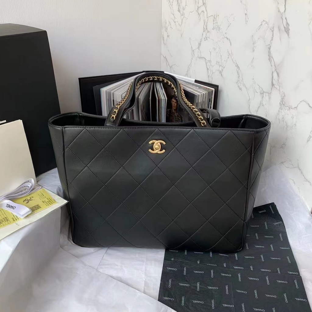 Chanel AS3508 Large Shopping Bag Lambskin In Black