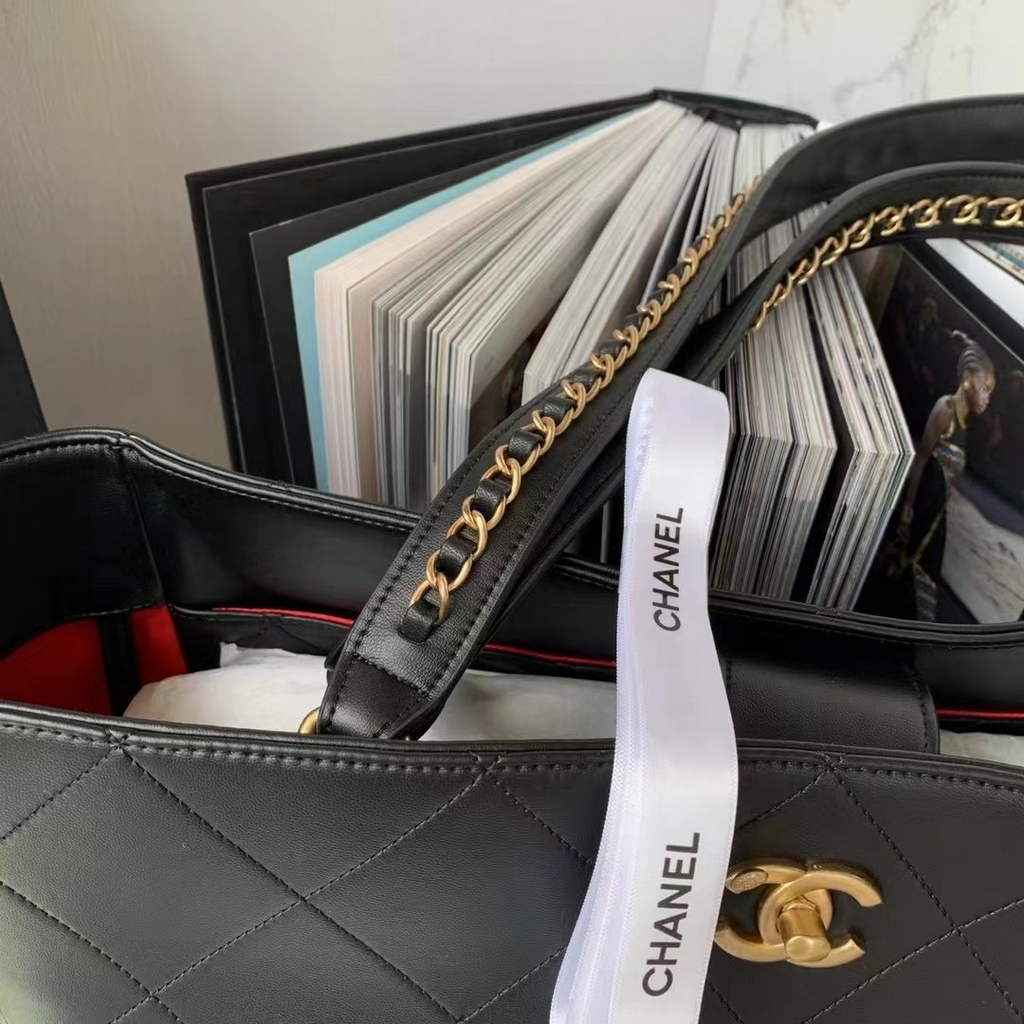 Chanel AS3508 Large Shopping Bag Lambskin In Black
