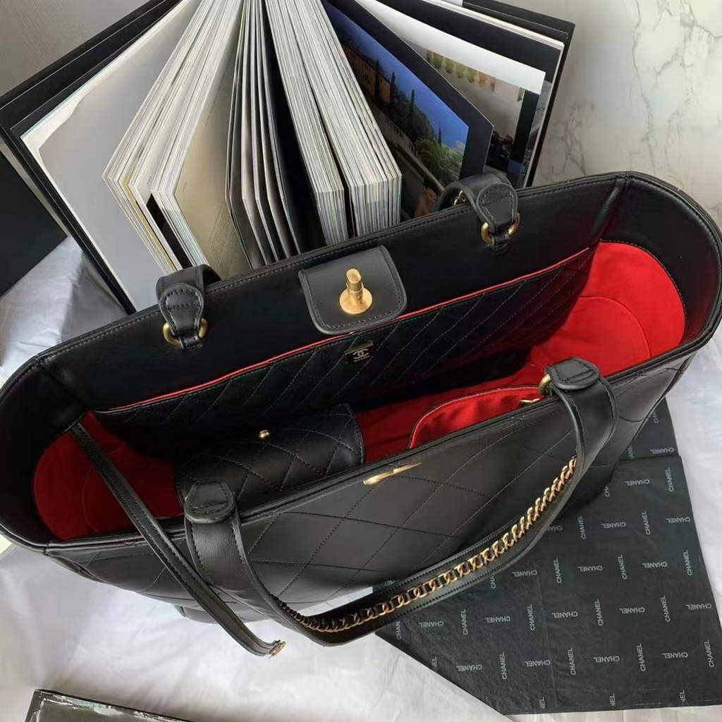 Chanel AS3508 Large Shopping Bag Lambskin In Black