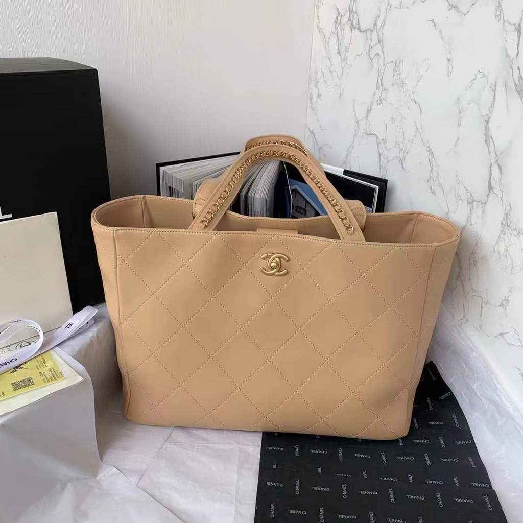 Chanel AS3508 Large Shopping Bag Lambskin In Dark Beige