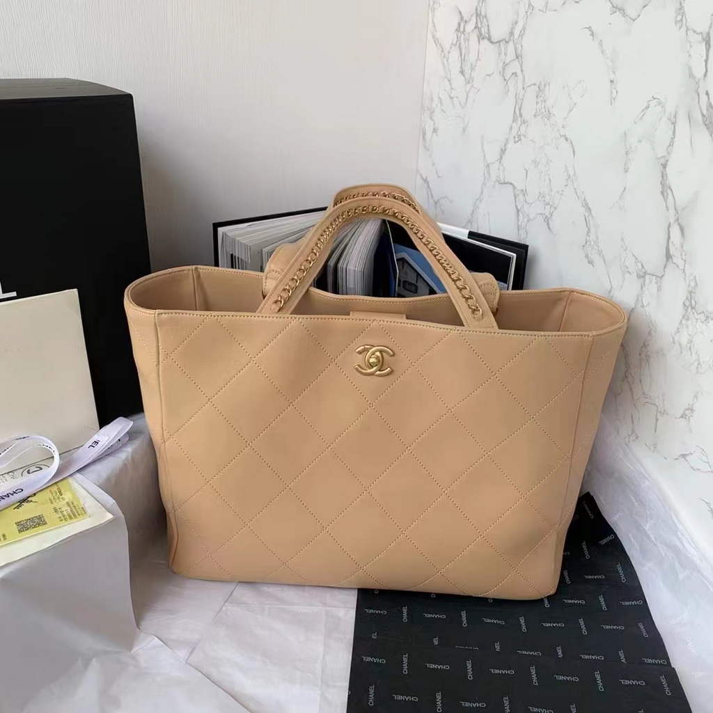 Chanel AS3508 Large Shopping Bag Lambskin In Dark Beige