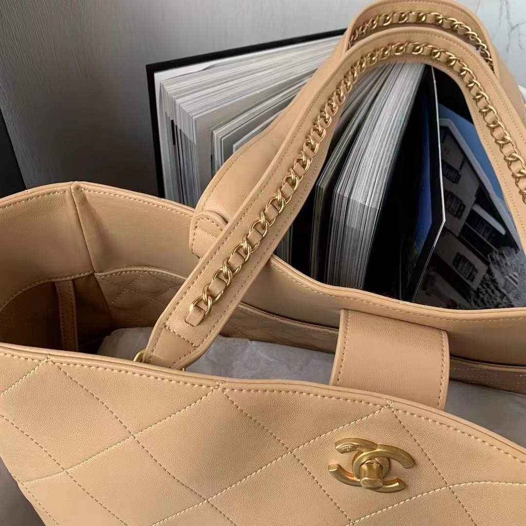 Chanel AS3508 Large Shopping Bag Lambskin In Dark Beige