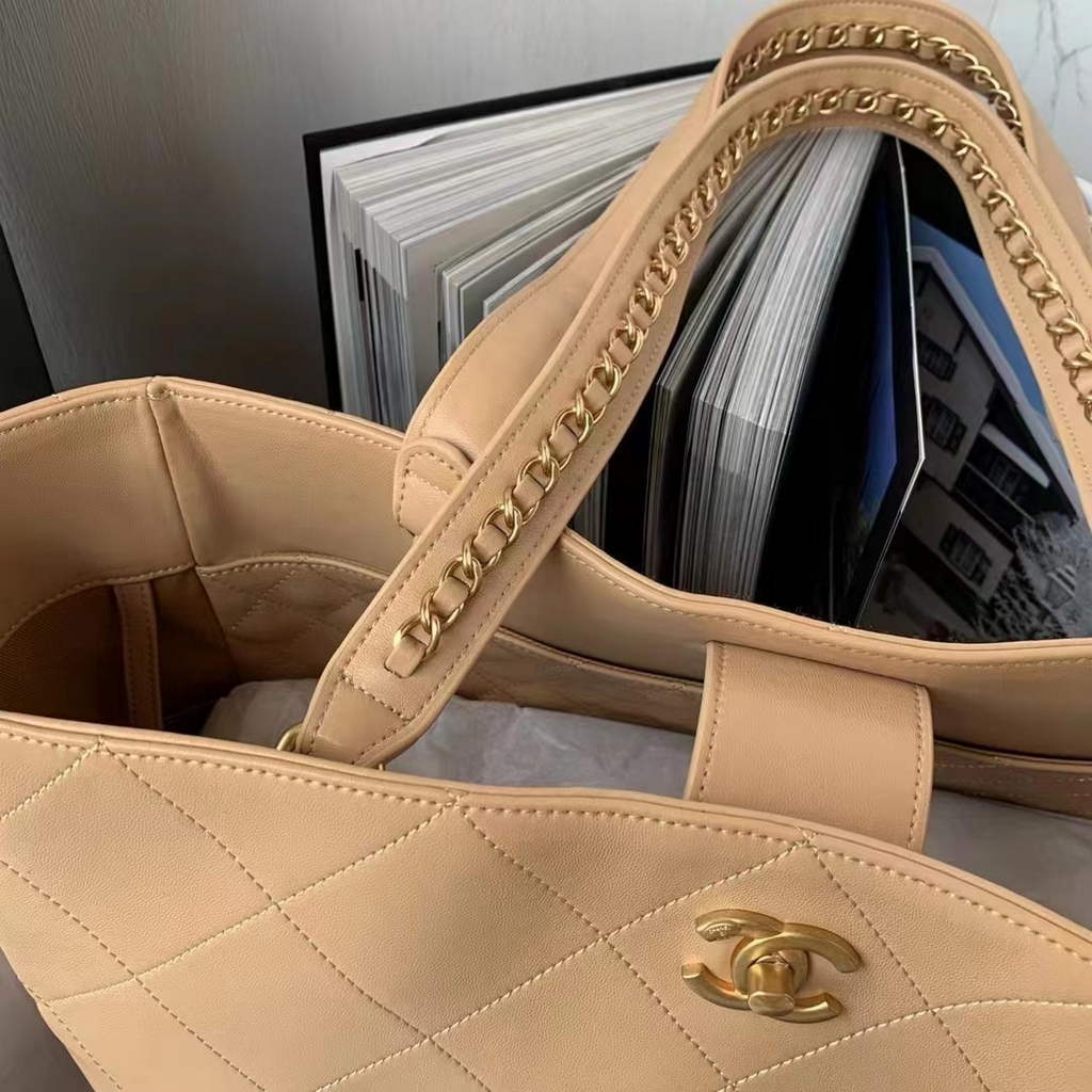 Chanel AS3508 Large Shopping Bag Lambskin In Dark Beige