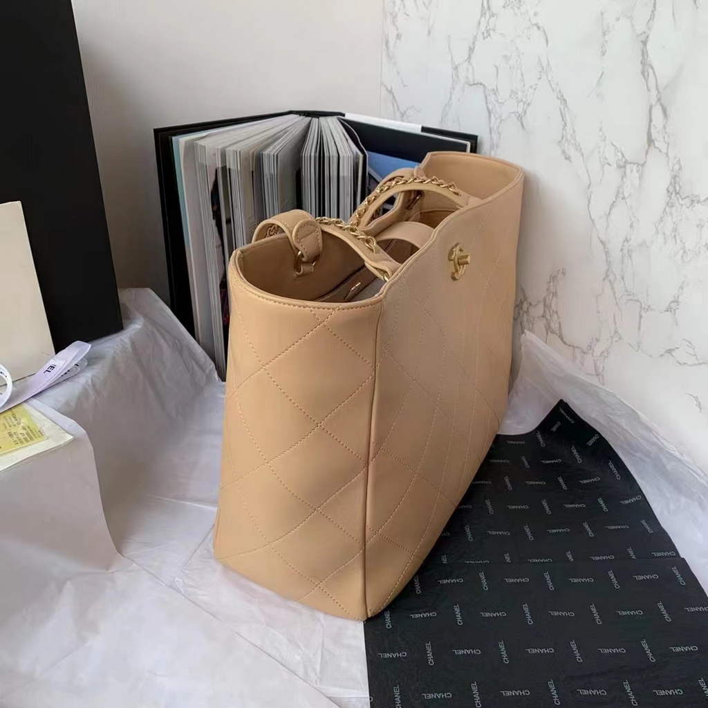 Chanel AS3508 Large Shopping Bag Lambskin In Dark Beige